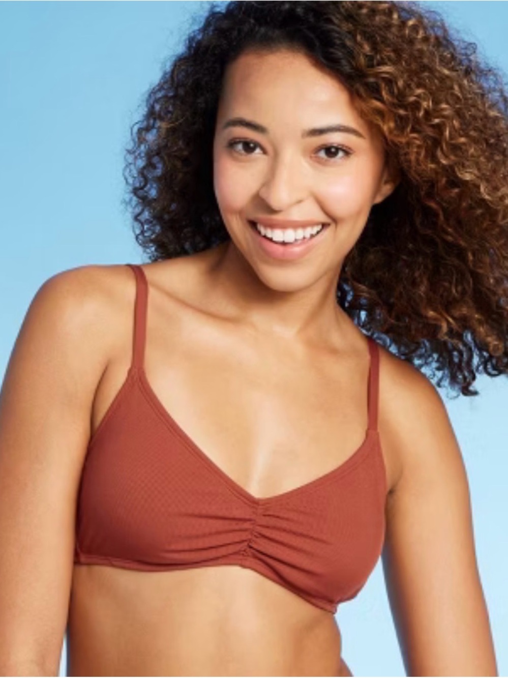 NEW Shade & Shore Brown Shirred Ribbed Bralette Bikini Swim Top Size x-Large